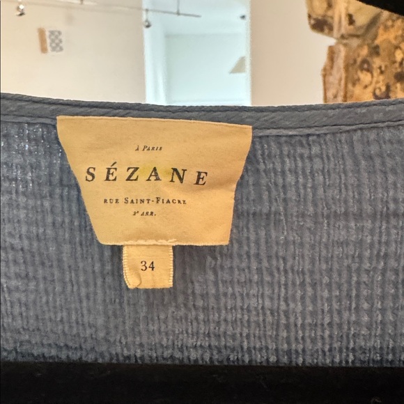 Sezane Priscille Blouse Women's 34 US 2 Ruffle V-Neck 100% Silk Button Blue - Picture 5 of 7